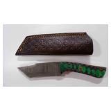 Damascus steel tanto bladed knife with sheath