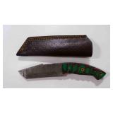 Damascus steel tanto bladed knife with sheath