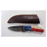 Damascus steel fixed-blade knife with sheath