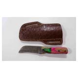 Damascus steel fixed-blade knife with sheath