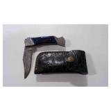 Damascus steel folding pocket knife with sheath