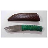 Damascus steel fixed-blade knife with sheath