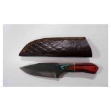 Damascus steel fixed-blade knife with sheath