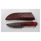 Damascus steel fixed blade knife with sheath