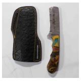 Damascus bull cutter knife w/sheath