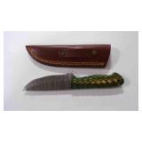Damascus steel fixed-blade knife with sheath