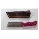 Damascus steel tanto bladed knife with sheath