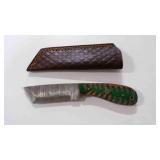 Damascus steel tanto bladed knife with sheath