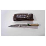 Damascus steel folding pocket knife with sheath