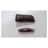 Damascus steel folding pocket knife with sheath