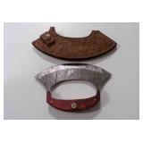 Damascus steel ulu fixed-blade knife w/sheath