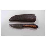 Damascus steel hunting knife with sheath