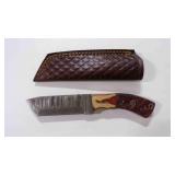 Damascus steel tanto bladed knife with sheath