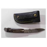 Damascus steel folding pocket knife with sheath