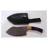 Damascus steel cleaver knife with sheath