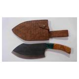 Damascus steel cleaver knife with sheath