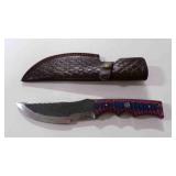 Damascus steel fixed-blade knife with sheath