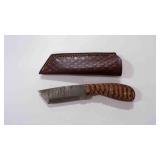 Damascus steel tanto bladed knife with sheath