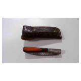 Damascus steel folding pocket knife with sheath