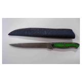 Damascus steel long fillet blade knife w/sheath