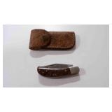 Damascus steel folding pocket knife with sheath