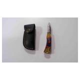 Damascus steel folding pocket knife with sheath