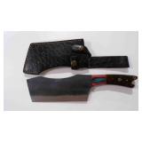 Damascus steel cleaver knife with sheath