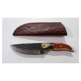Damascus steel fixed-blade knife with sheath