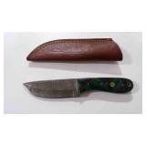 Damascus steel fixed-blade knife with sheath