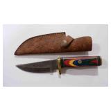 Damascus steel hunting knife with sheath