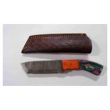 Damascus steel tanto bladed knife with sheath