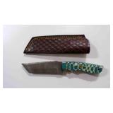 Damascus steel tanto bladed knife with sheath