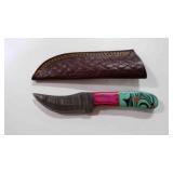 Damascus steel hunting knife with sheath