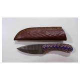 Damascus steel leaf shape knife with sheath