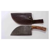 Damascus steel cleaver knife with sheath