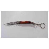 Damascus steel miniature pocket knife w/keychain