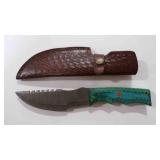 Damascus steel fixed-blade knife with sheath