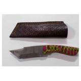 Damascus steel tanto bladed knife with sheath