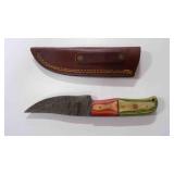 Damascus steel fixed blade knife with sheath