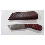 Damascus steel tanto bladed knife with sheath