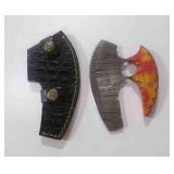 Damascus steel Ulu pizza cutter knife with sheath