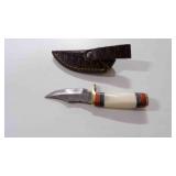 Damascus steel clip skinner knife with sheath