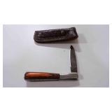 Damascus steel folding pocket knife with sheath