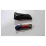 Damascus steel folding pocket knife with sheath