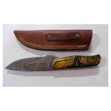 amascus steel fixed-blade knife with sheath