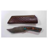 Damascus steel tanto bladed knife with sheath