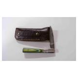 Damascus steel folding pocket knife with sheath