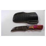 Damascus steel Wharncliffe knife with sheath