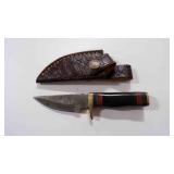 Damascus steel fixed-blade knife with sheath
