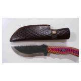 Damascus steel fixed-blade knife with sheath
